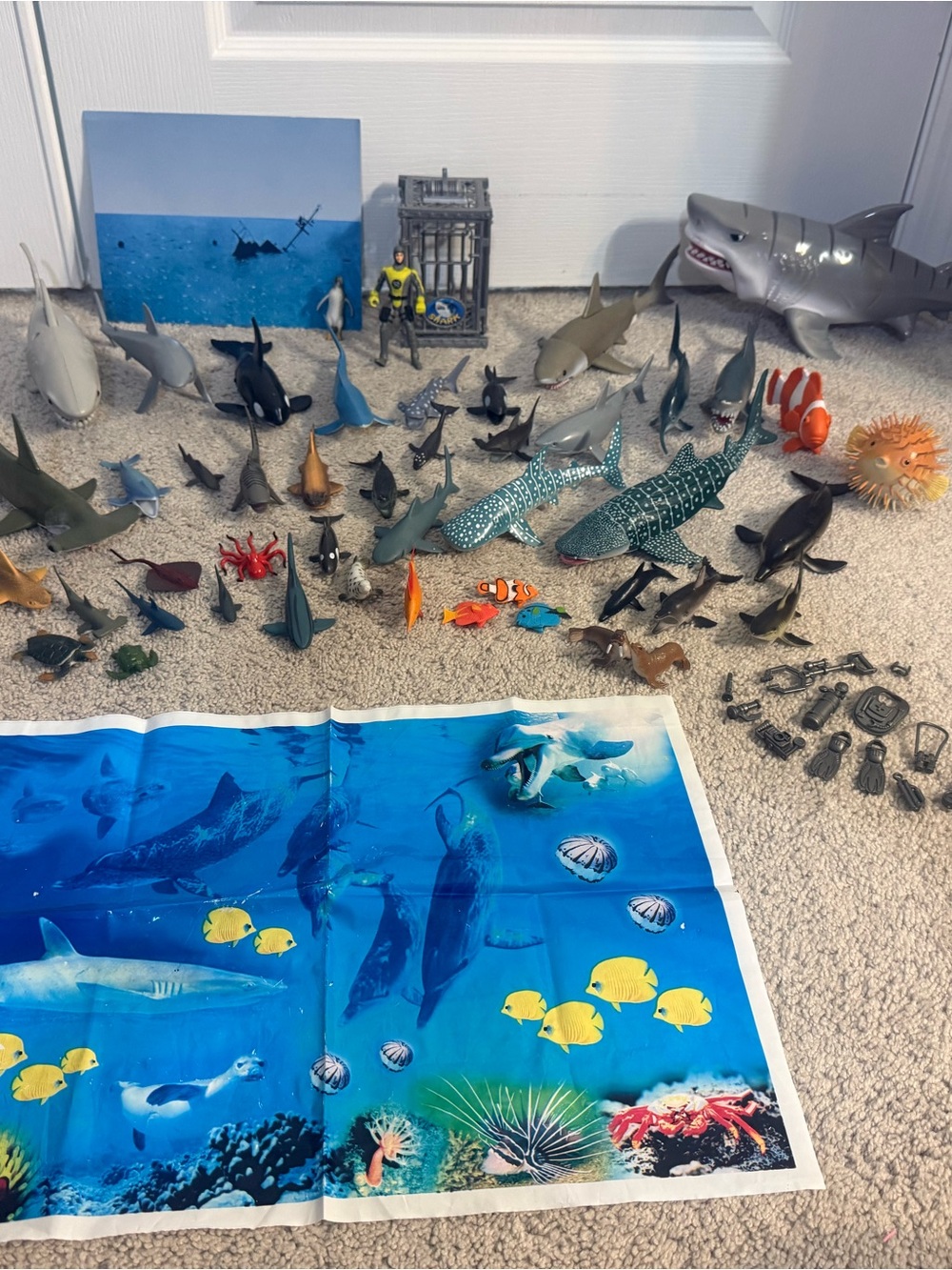 Assorted Shark & Ocean Animal Toy Lot - Blue, Gray, Orange